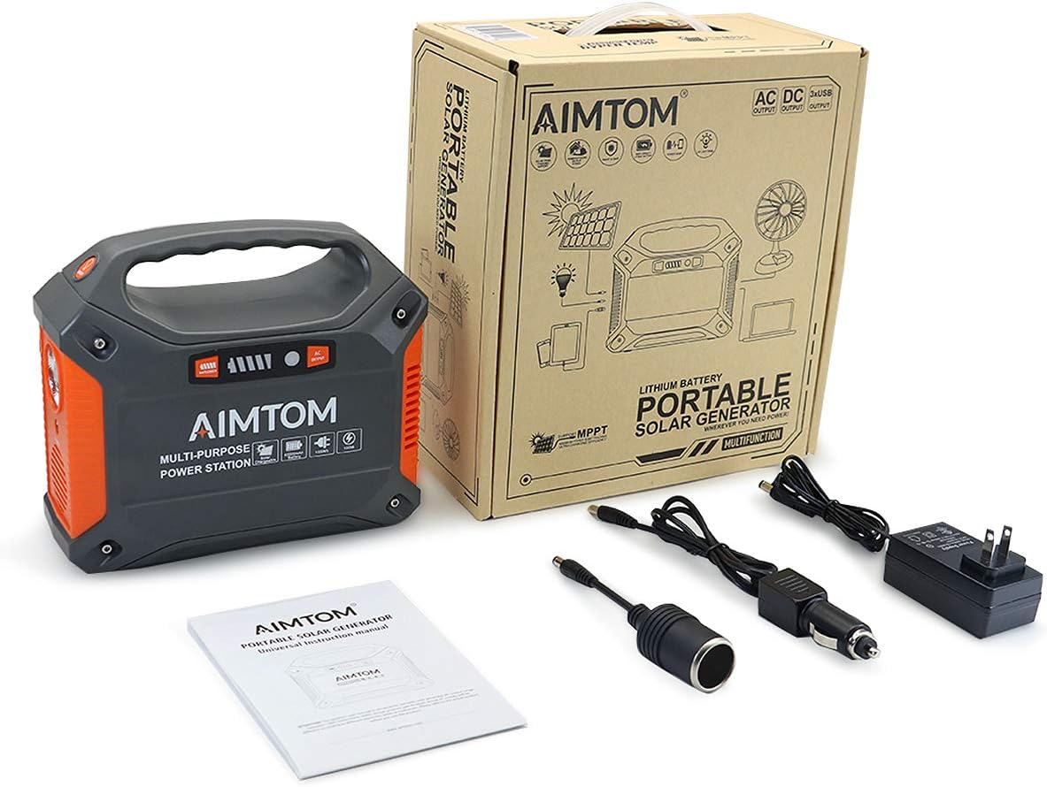 AIMTOM Portable Power Station, 403Wh Backup Lithium Battery w/ 3 Well-Spaced AC (440W Rated, 800W Peak), 12V DC, USB and 100W Type-C, Solar Generator for Camping Home Emergency (Solar Panel Optional)