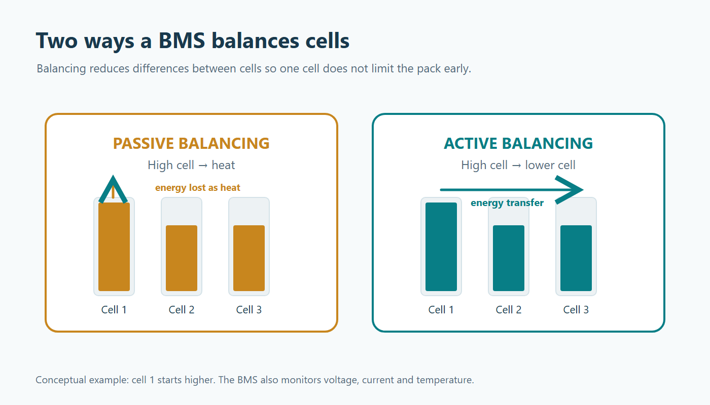 Passive battery cell balancing dissipates energy while active balancing transfers it