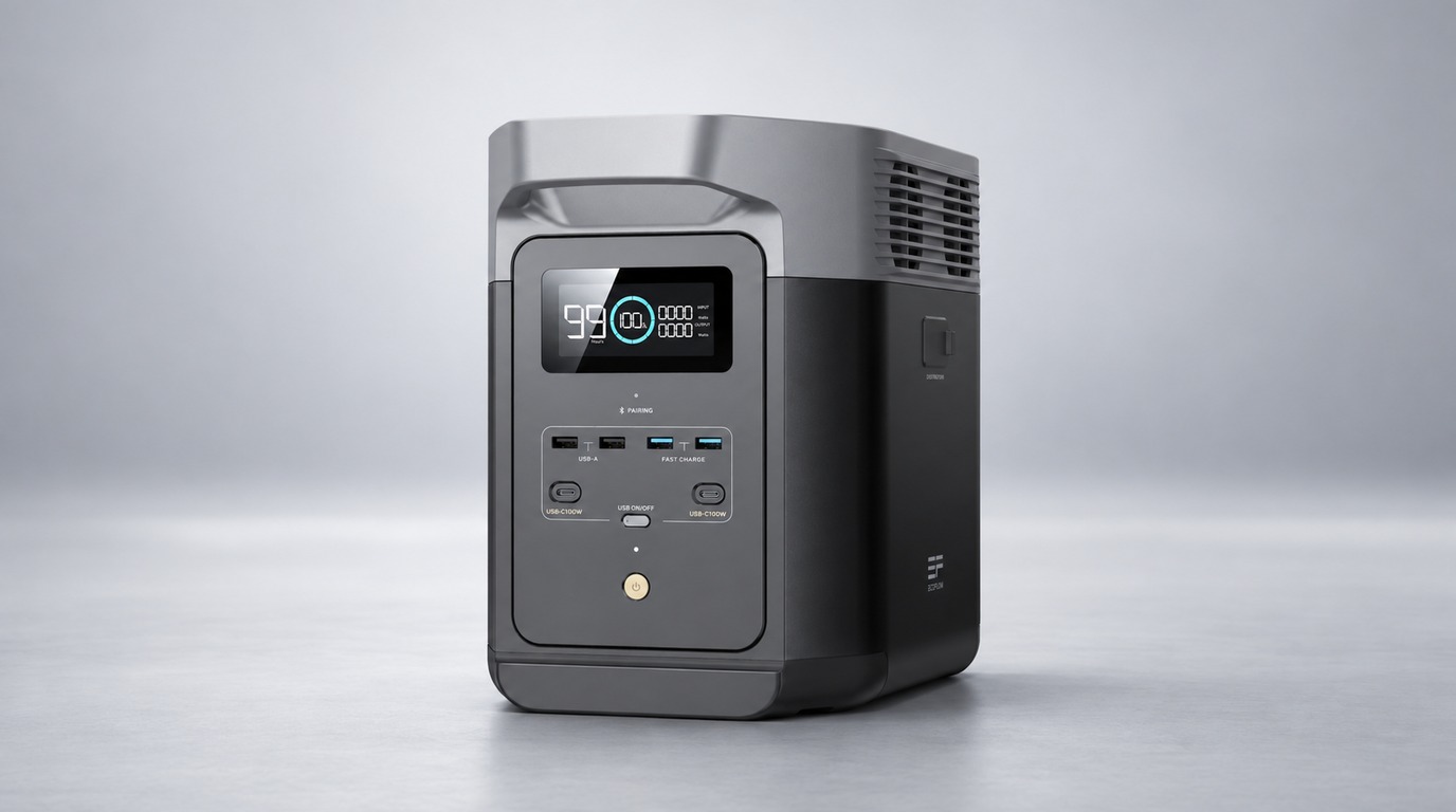 EcoFlow Delta 2 portable power station with front display and USB ports