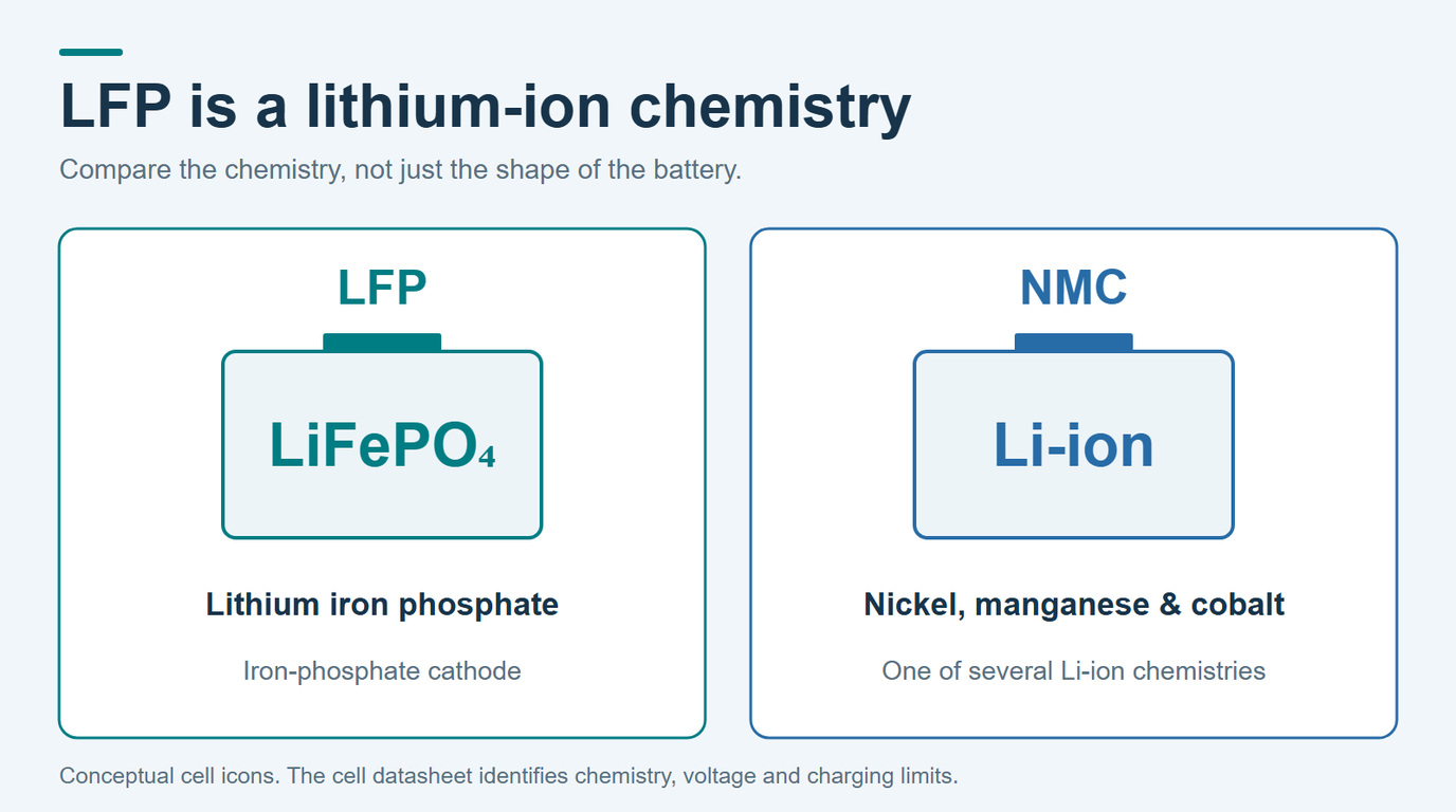 LFP and NMC illustrated as two lithium-ion cathode chemistries