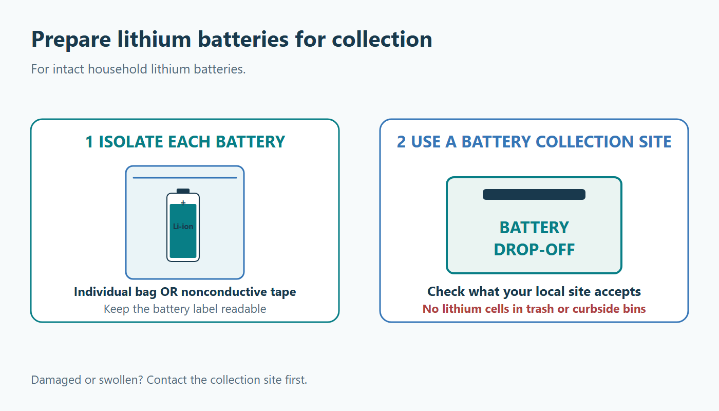 Conceptual preparation of intact lithium batteries for a suitable collection site